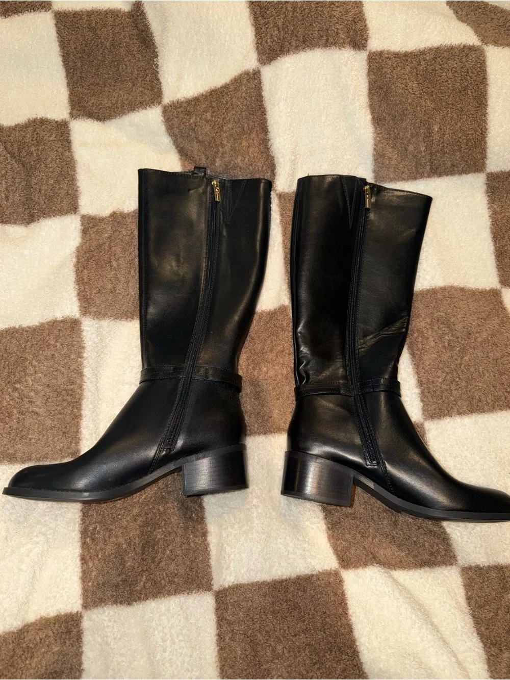 Tommy Hilfiger Black Leather Mid-Calf Boots with Gold Logo